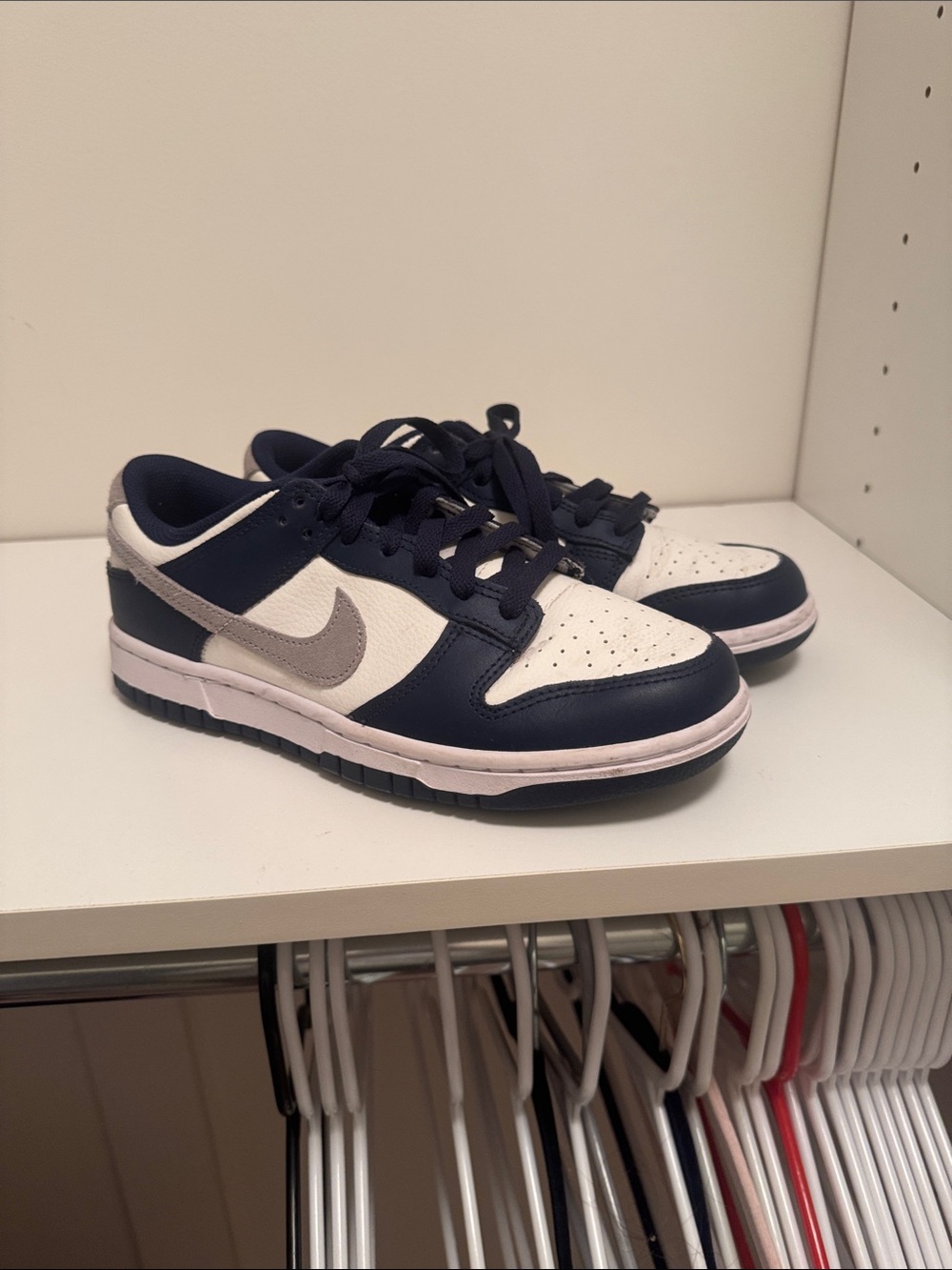 Kids Navy and White Low-Top Sneakers with Silver Swoosh